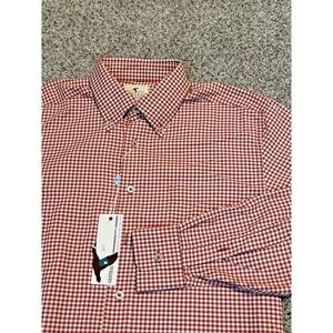 NWT Genteal Performance Button Down Mens SMALL Long Sleeve Plaid Gingham RED